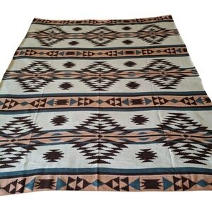 World Market Throw Blanket 50"x60" Tribal Aztec Polyester Blend Ivory Brown